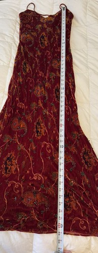 Maxi abito vintage anni 90 Victoria Royal rosso velluto perline paillettes boho Y2K Holiday - Foto 11 di 11