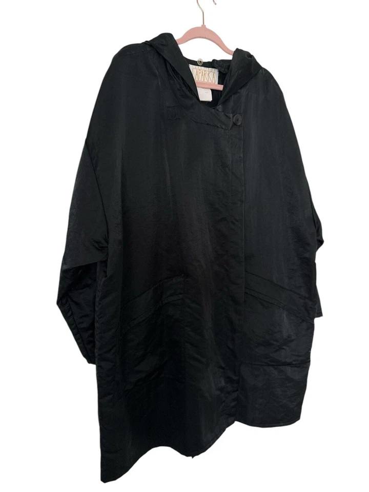 Vintage LINDA LUNDSTROM Women Hooded Long LAPARKA Metallic Black Size Large - Image 2 of 4