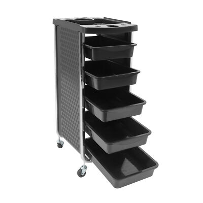 1pcs Black Beauty Salons, Barber Stores Salon Trolley Cart w/Wheels, 5 Drawers