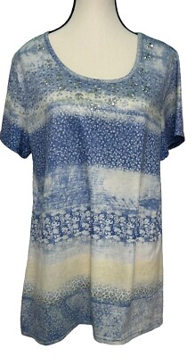Erika Women s Large Top Poly Blend Blue Yellow White Bling B42