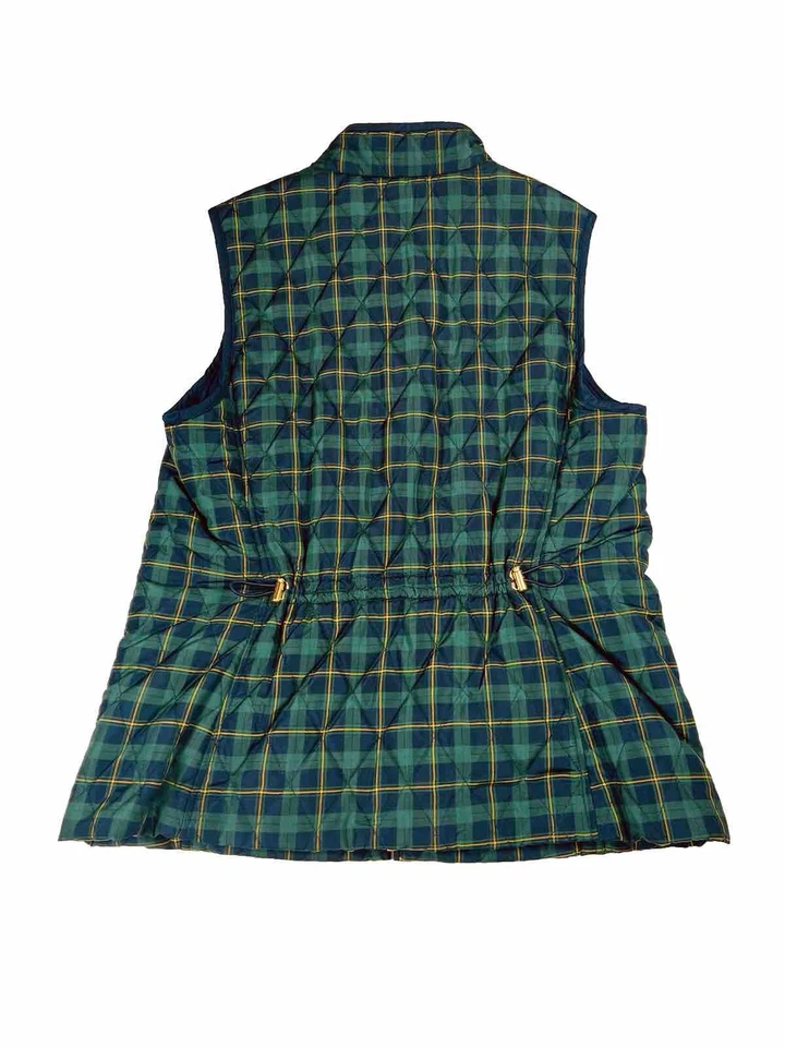 Croft & Barrow Tartán Cuadros Verde Azul Acolchado Chaleco Bolsillos Cortados Ajustables Espalda Talla Md Foto 2 de 4