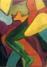 Vintage Original Oil Painting On Board Figural Abstract Signed