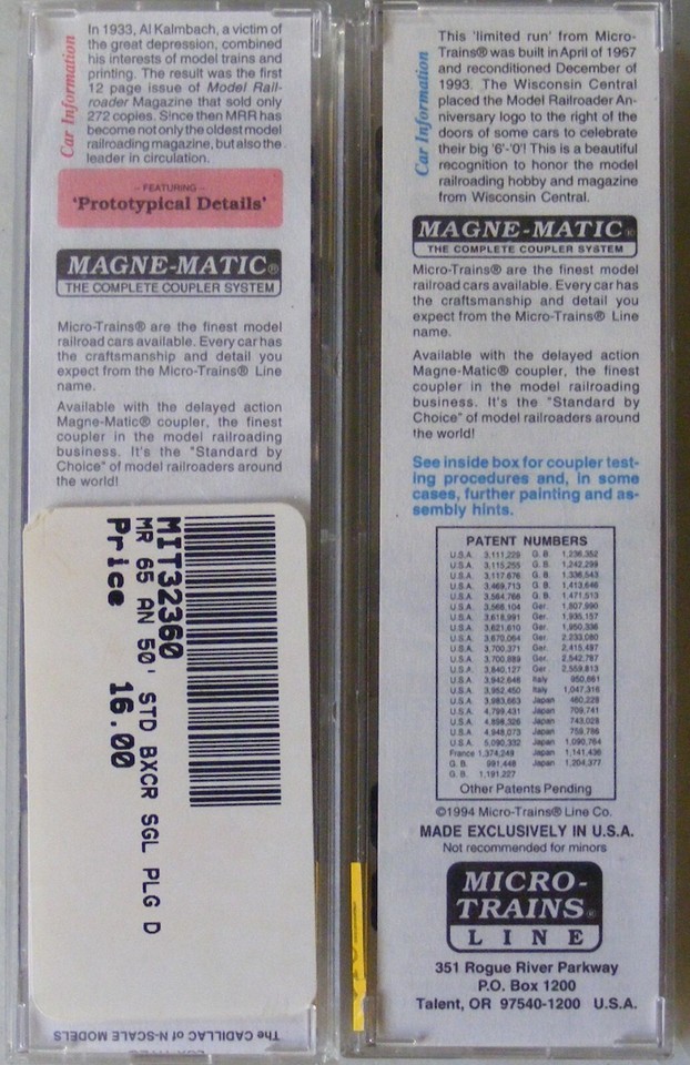 MTL N Scale 50' Box Car Wisconsin Central MR 60th & Model Railroader