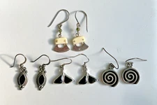 4 Sterling Silver BOMA Black Onyx, Chopper Tools Pierced Hook Dangle Earrings