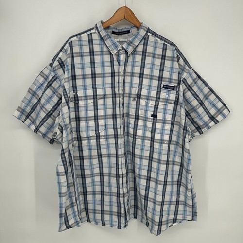 Columbia Shirt Mens 3XB Blue Plaid Short Sleeve Super Bonehead Vented Fishing