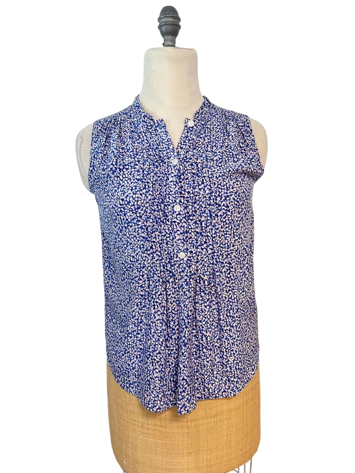 Kate Spade шелковый топ синий Ditsy цветочный без рукавов плиссированные вискозы XS - Изображение 2 из 4
