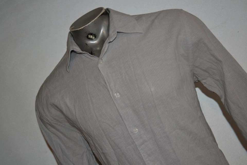 35949 Camisa Hawaiana Cubavera Gris Rayas Lino Mezcla Algodón Talla Grande Para Hombre Foto 2 de 4