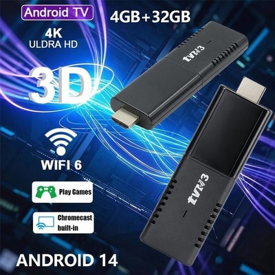 TVR3 4K Android 14 Smart TV Stick 4GB RAM 32GB Storage WiFi6 Media Player