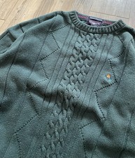 Gant Hand Framed Men  s L Green Embroidered Crest Cable Knit Cotton Sweater