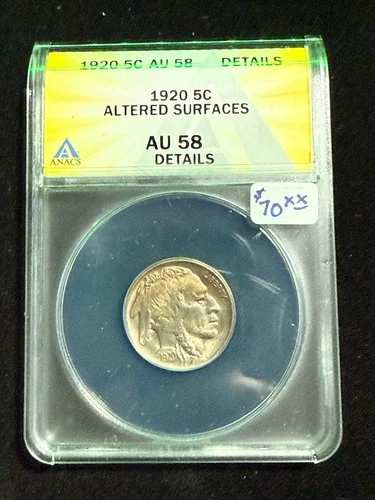 1920 BUFFALO NICKEL  ANACS AU 58 DETAILS ALTERED SUFACES