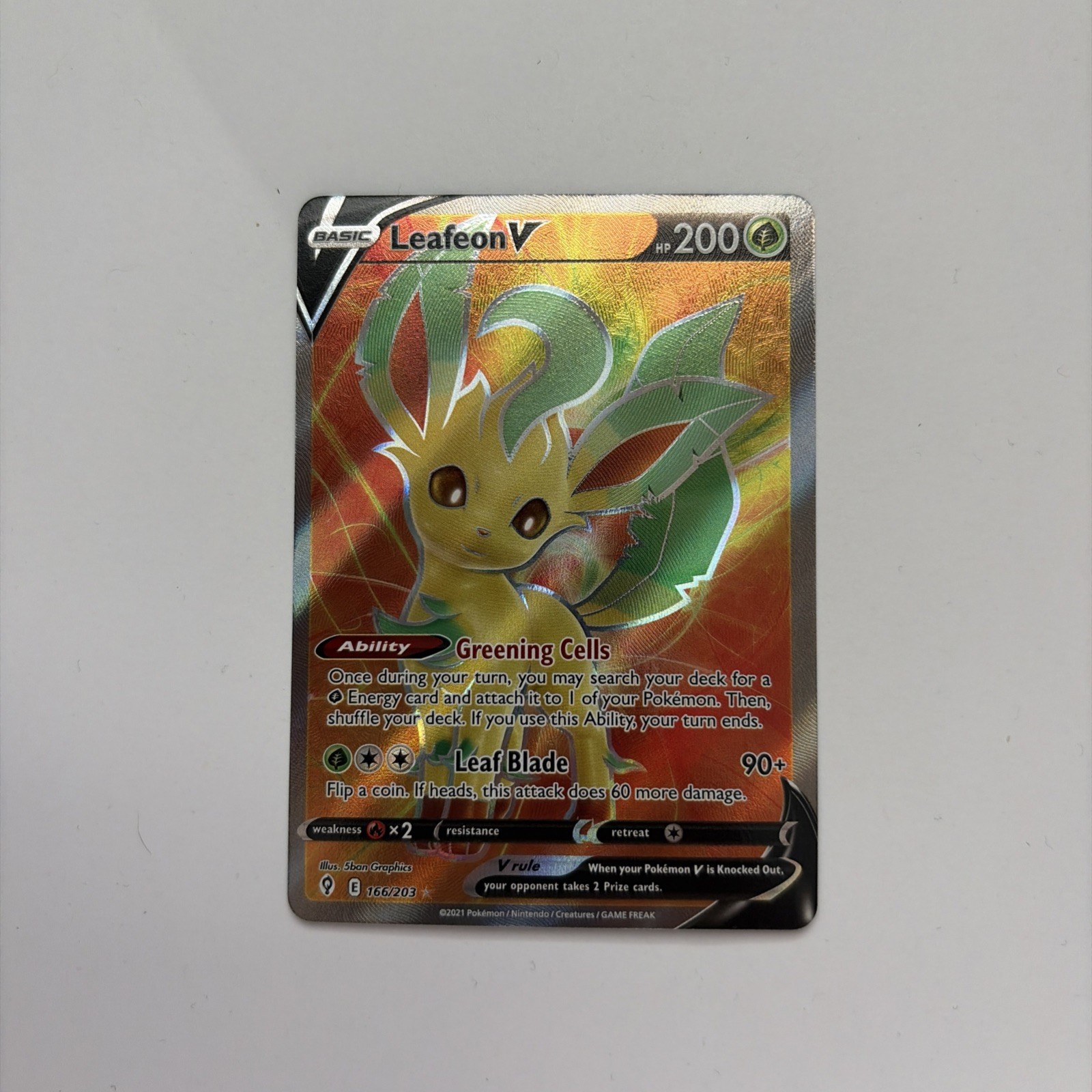 Pokémon card TCG Leafeon V Full Art 166/203 Evolving Skies Holo NM