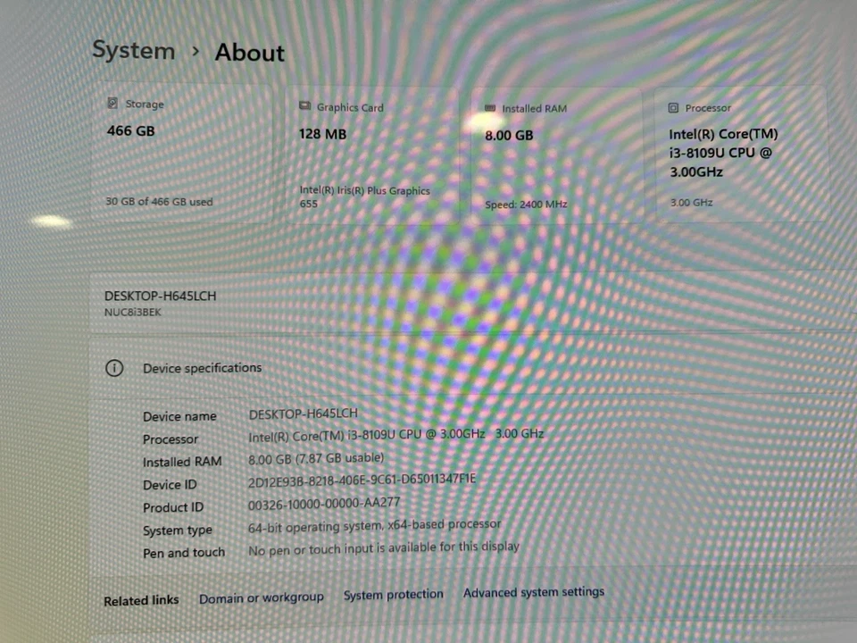 Intel NUC8i3BEK2 - Core i3-8109U@3.0GHz - 512GB SSD - 8GB RAM - Windows 11 Pro - Image 3 of 4