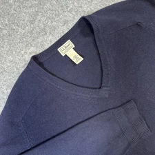 LL Bean Sweater Mens Large Navy Blue 100% Lambswool Pullover Classic Knit Wool