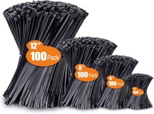 Zip Cable Ties Assorted Sizes 4  6  8  12   Heavy duty Nylon Black UV Resistant