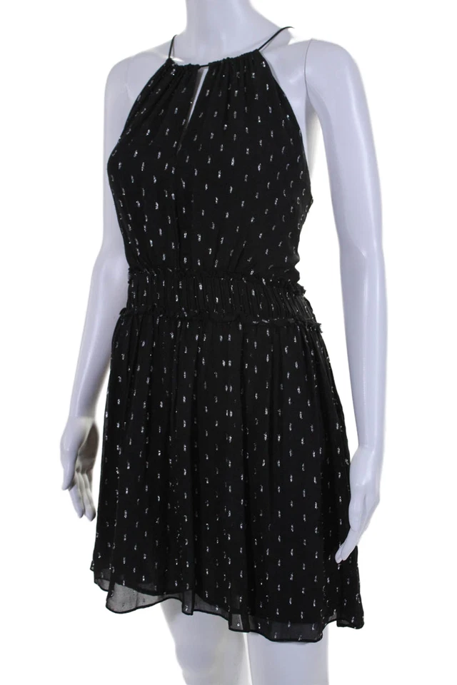 Vestido Joie para mujer con correa de espagueti cuello redondo metálico de seda negro talla mediana Foto 2 de 4