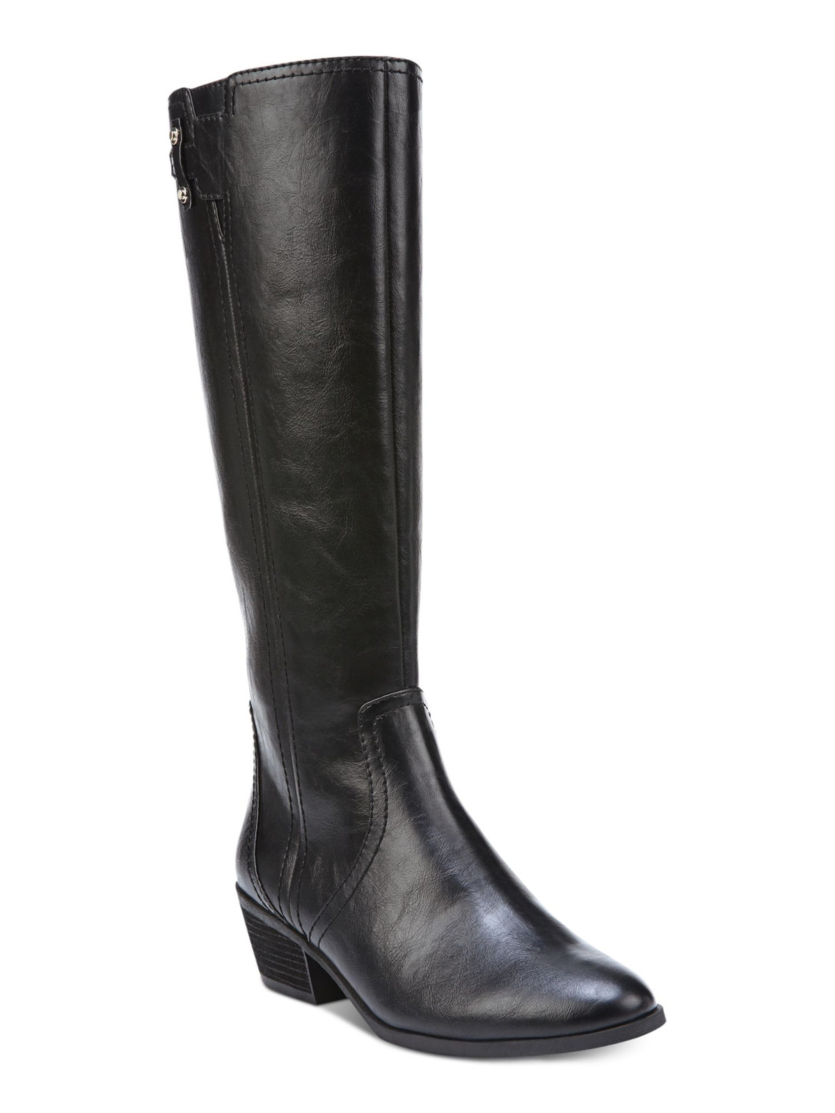 DR SCHOLLS Womens Black Strap Brilliance Almond Toe Block Heel Riding Boot 7.5 M