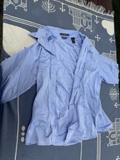 Liz Claiborne Non-Iron Blue Solid Cotton Dress Shirt Men's L Long Sleeve