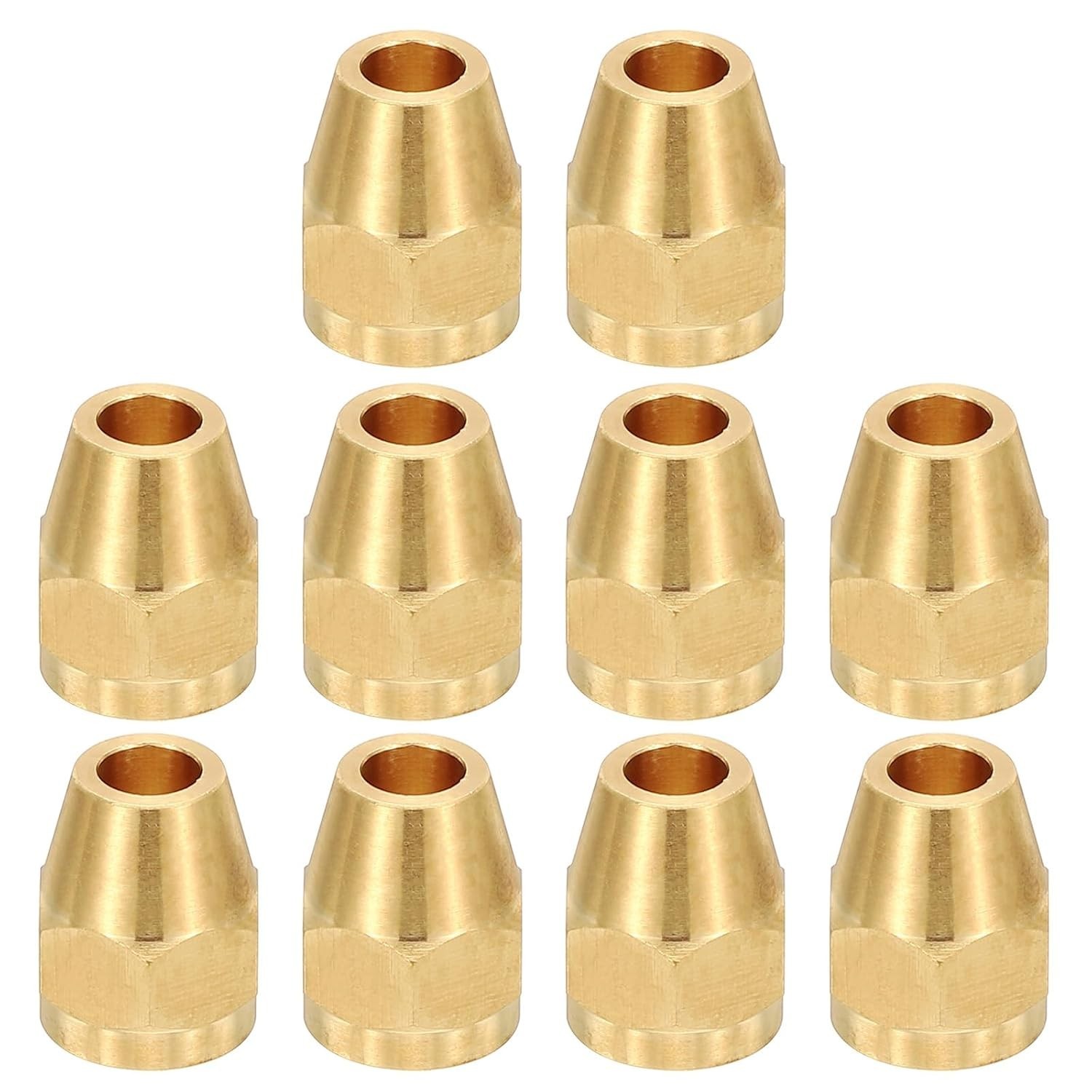 1/4" Brass Flare Nut, 10Pcs 45 Degree Short Flare Tube Fitting Pipe Fittings for