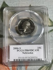 2006 S 25C CLAD NEBRASKA STATE QUARTER PCGS PR69DCAM.  étiquette drapeau USA
