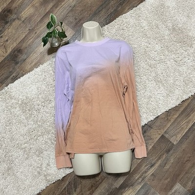 Fabletics Medium Hazy Iris Pink Tint Dip Dye Long Sleeve Pullover Boyfriend Tee