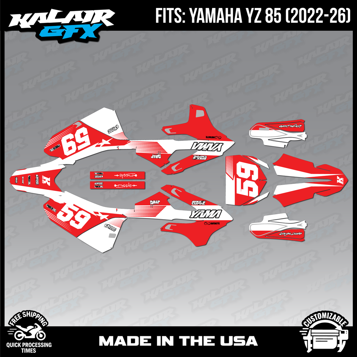 Graphics Kit for Yamaha YZ85 (2022-2026) YZ 85 Swift - RED | eBay