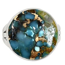 Kingman Copper Teal Turquoise 925 Sterling Silver Ring s.7 Jewelry R-1003