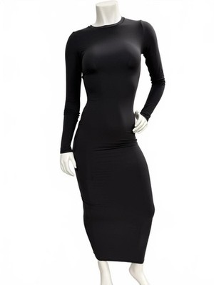NWT SKIMS Fits Everybody Crew Neck Long Sleeve Dress Size Small Onyx | eBay