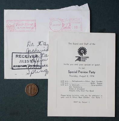 1974 Springfield Illinois State Fair Preview Invitation & mailing envelope set -