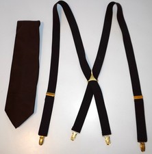 BROWN SUSPENDERS  BROWN WIDE NECKTIE