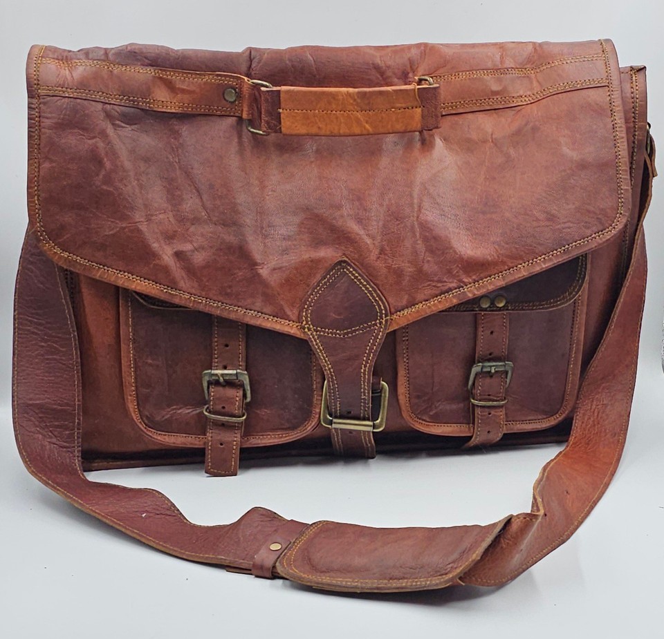 Komal's Passion Brown Leather Vintage Leather Briefcase Crossbody ...