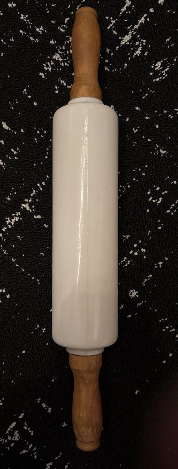 Vintage Milk Glass Rolling Pin Wooden Handles 17 Inch