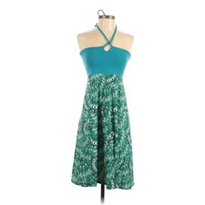 PrAna Casual Summer Dress Size Small Printed Blue Green Vacation Tropical Halter