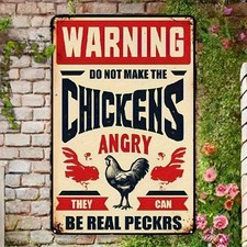 Vintage Chicken Warning Plaque with Tin Metal Signs Home D cor 8x12