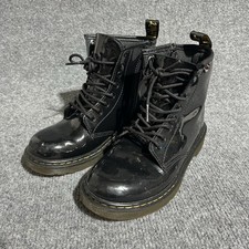 Dr Martens 1460 J Patent Leather combat Boots Girls Size 2 Black Glossy Zip Kids