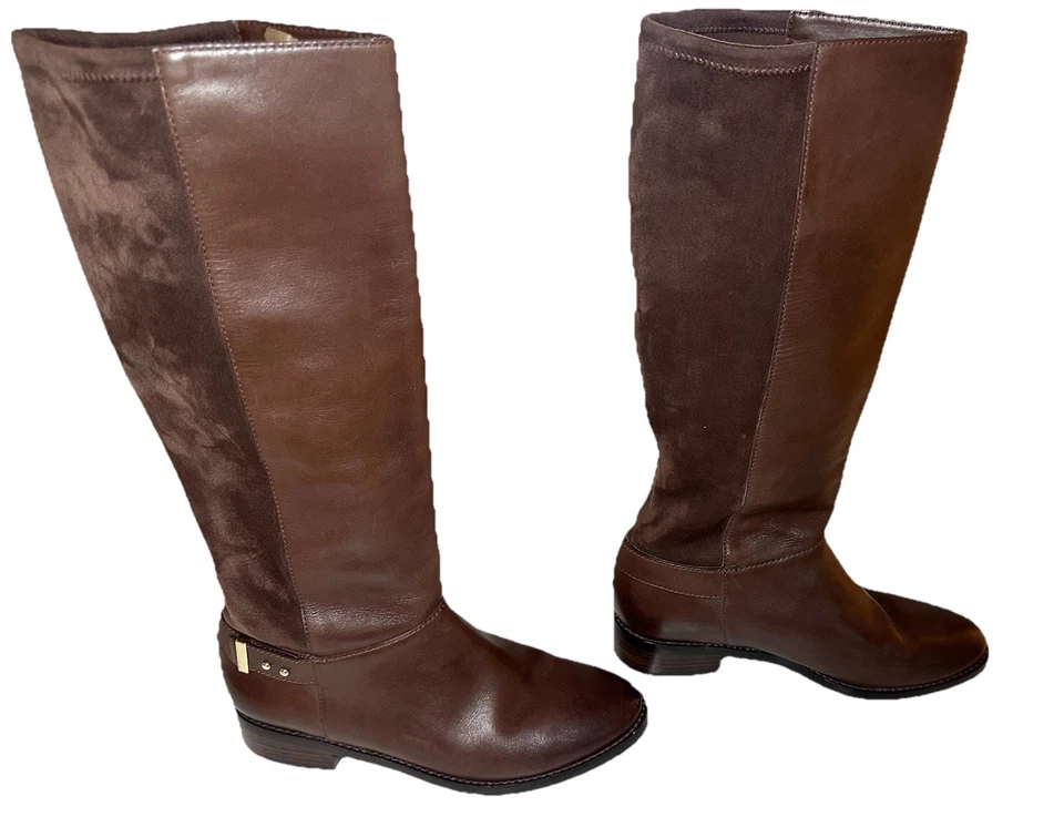 Botas de montar Cole Haan para mujer de cuero marrón chocolate gamuza elásticas 8 Foto 4 de 4