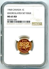 1968 CANADA CENT NGC MS65 RD COPPER PENNY UNCIRCULATED SET ISSUE