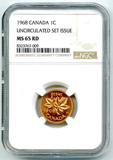 1968 CANADA CENT NGC MS65 RD COPPER PENNY UNCIRCULATED SET ISSUE