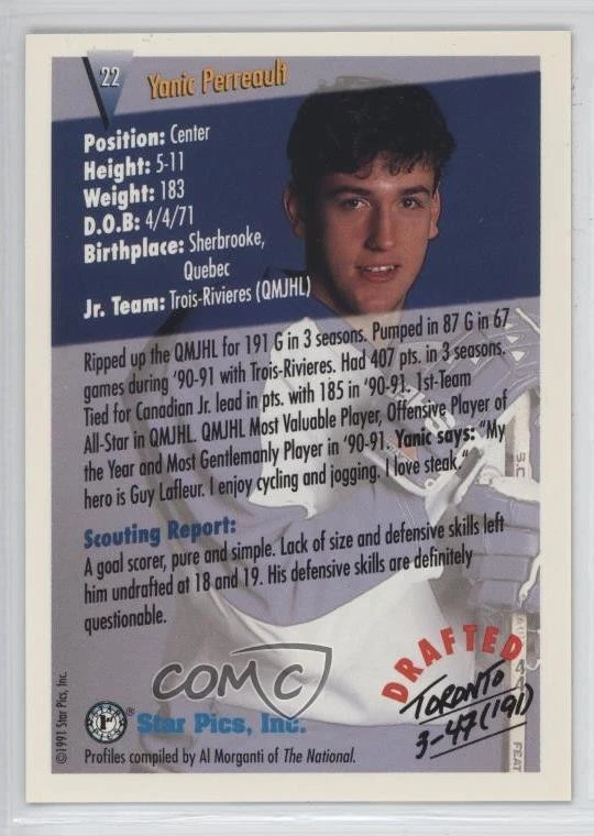 1991 Star Pics Yanic Perreault #22 - Image 2 of 2