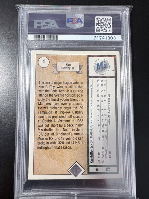1989 Upper Deck - Star Rookie Ken Griffey Jr #1 (RC) PSA 8 view 2