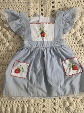 Vintage Baby Embroidered Strawberry dress 18m Cottagecore Cradle Togs pinstripe