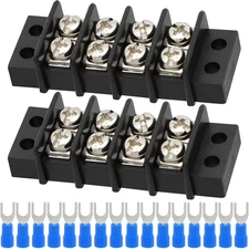 Terminal Block,2 Pack 4 Circuits 20-30A 200V-450V Dual Row Screw Terminals Strip