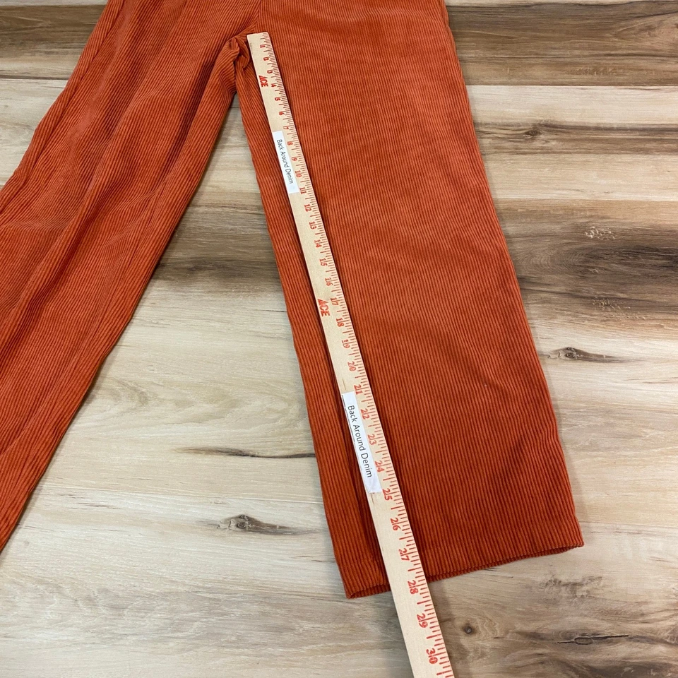 Pantalones para mujer de cintura media alta de pana pierna ancha naranja plisado naranja óxido Foto 4 de 4