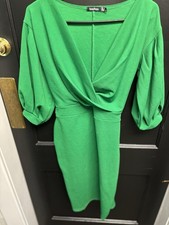 Boohoo Kelly Green Blouson Half Sleeve Fitted Dress - Size 12