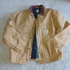 Carhartt Duck Chore Coat Brown Corduroy Collar Quilted Lined Jacket 2XL Regular