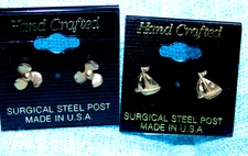 NOS Pierced Earring LOT Nautical Theme Gold Tone Sailing Boating Propeller USA