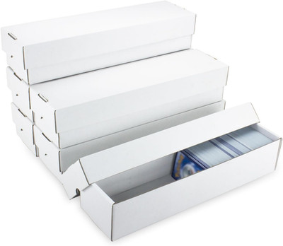 Trading Card Storage Box 6 Pack 1200 Count with Lid, White Corrugated Cardboard 