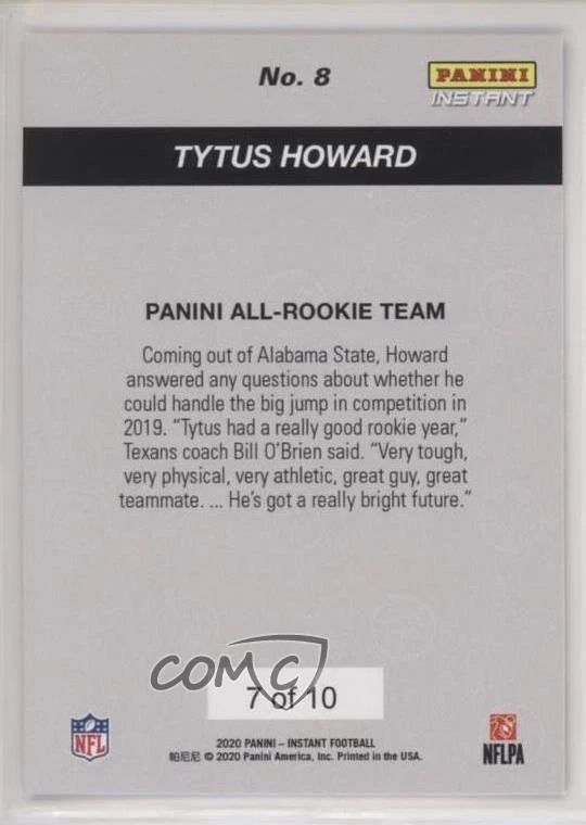 2019 Panini Instant NFL Panini All-Rookie Team Green /10 Tytus Howard #8 RC - Image 2 of 2
