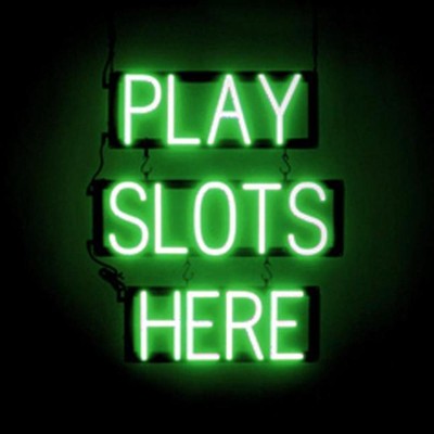 SpellBrite PLAY SLOTS HERE Sign | Neon Sign Look, LED Light | 20.3'' x 23.8''