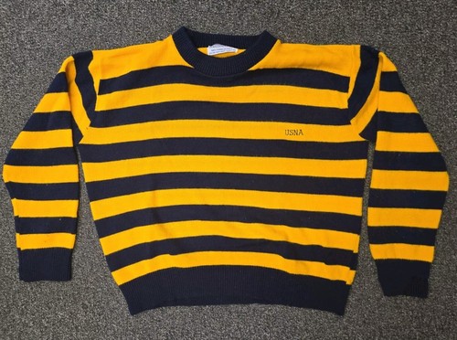 Vintage USNA Naval Academy Long Sleeve Striped Sweater Yellow & Navy Size L/XL - Picture 3 of 9