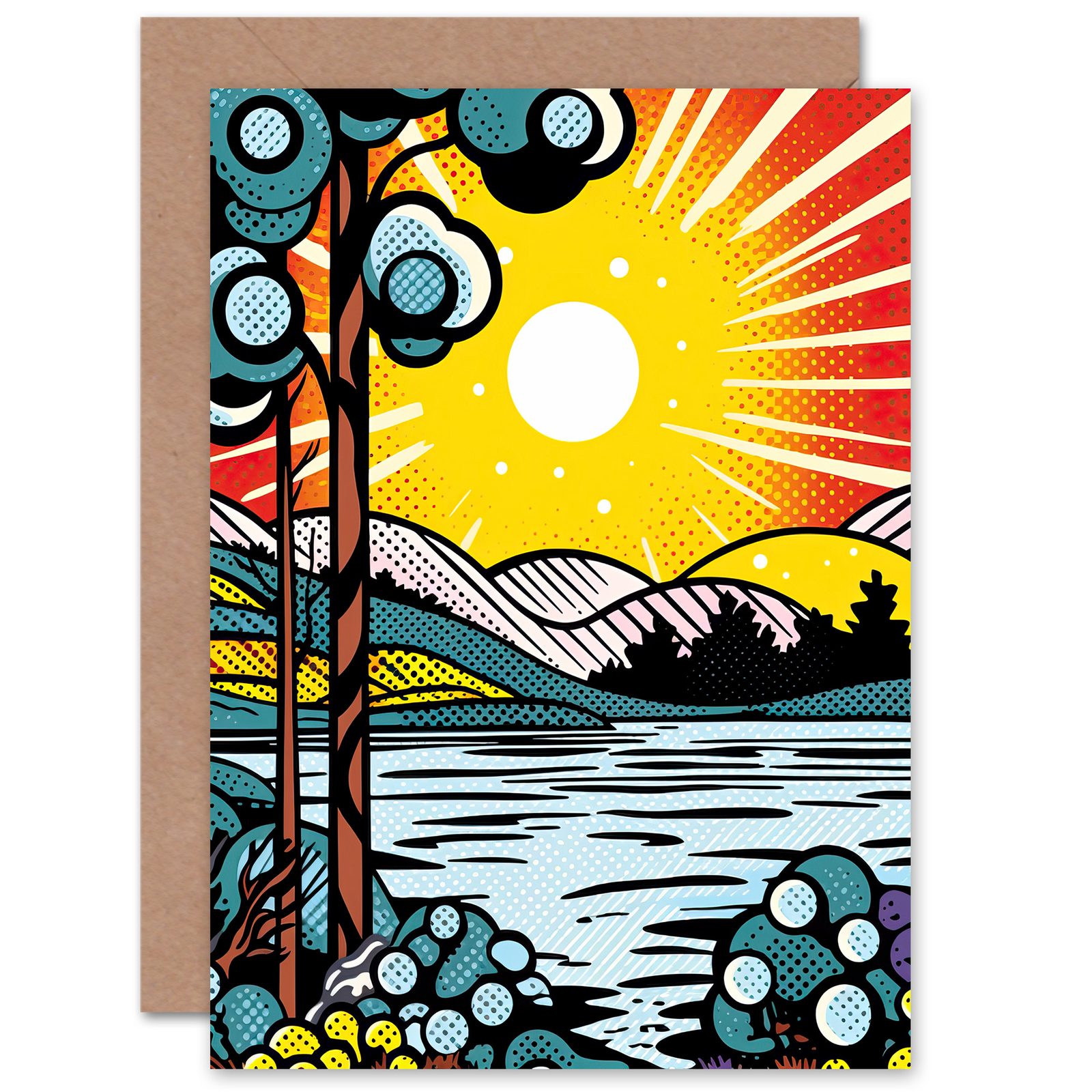 Sunset Landscape Comic Book for Wife Her Birthday Thank You Blank Greeting Card